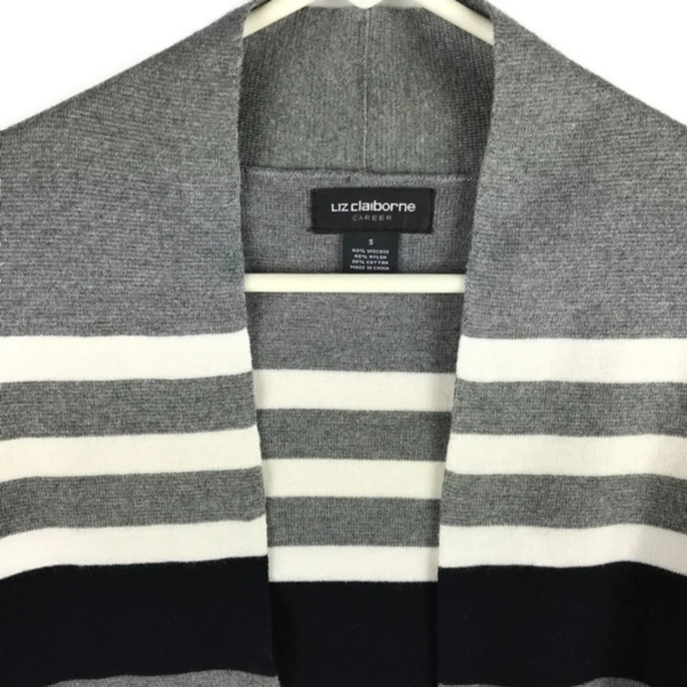 Liz Claiborne Career Stripped Open Front Sweater Cardigan